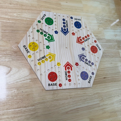 Un Jeu de Société en Bois de Haute Qualité à Double Face, Échiquier Volant pour Fête, pour 4-6 Joueurs, avec 6 Couleurs 24 Billes + 6 Dés, le Meilleur Choix pour les Passionnés de Jeux