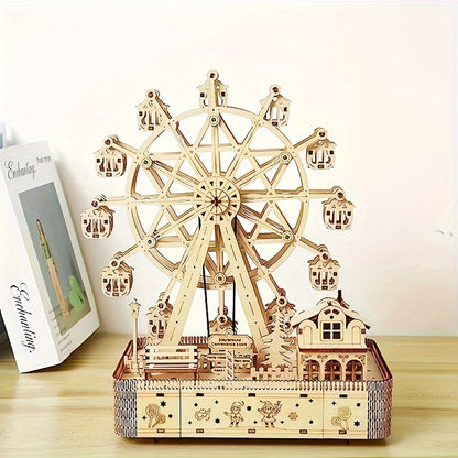 183pcs Puzzle en Bois 3D avec Boîte à Musique Grande Roue LED - Design de Carrousel Intricat, Multicolore, Idéal pour Adultes & Collectionneurs, Cadeau Parfait pour Noël, Halloween, Thanksgiving, Artisanat en Bois